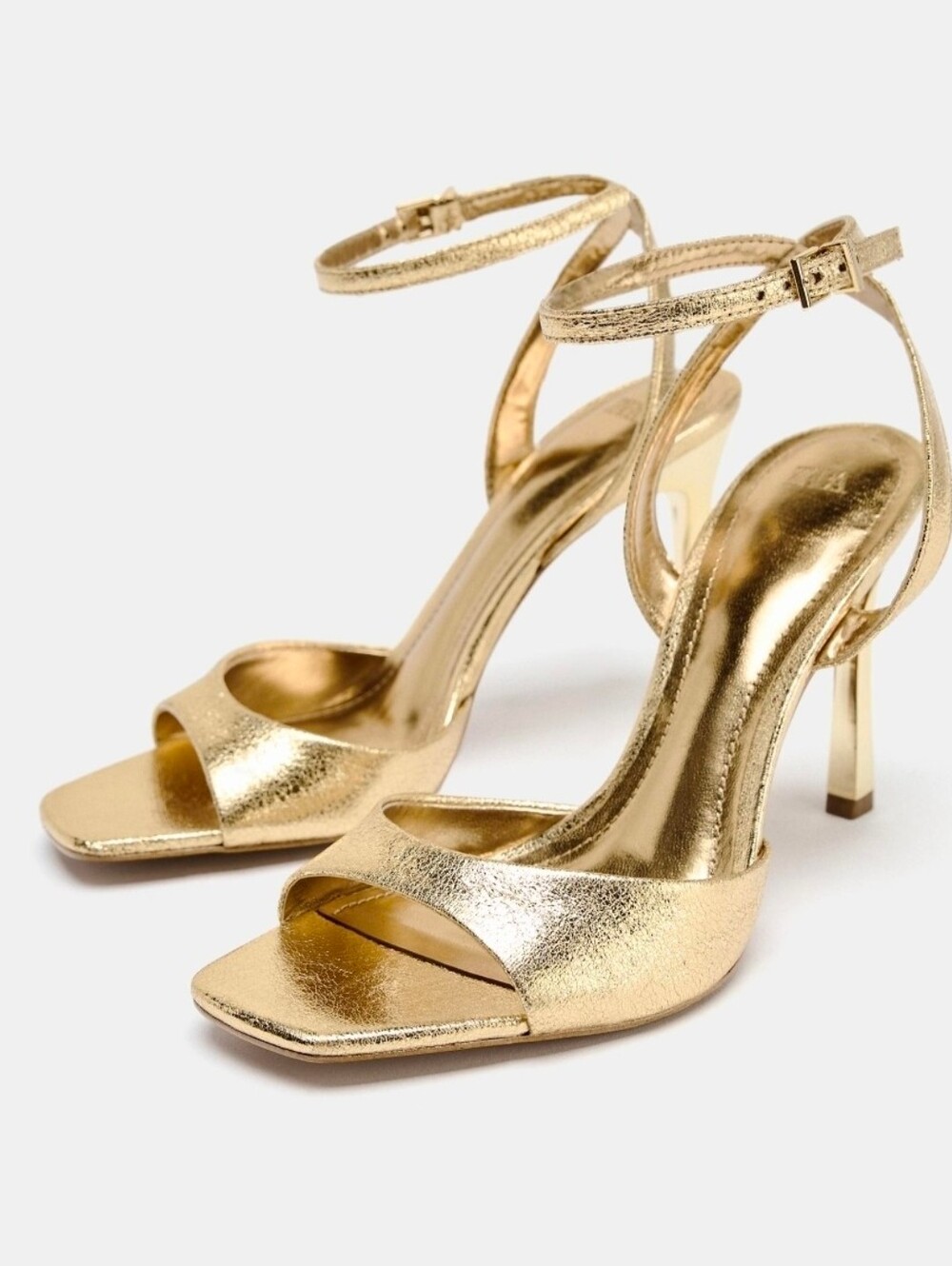 NWT Zara Metallic Gold Ankle Strap High Heels - Size 9 / EUR 40